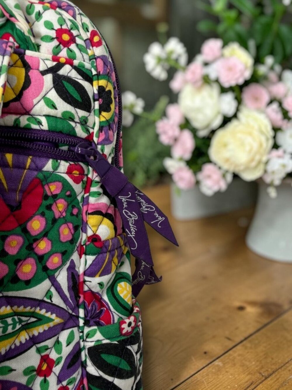 Vera Bradley Ribbons Pattern Quilted Cotton Backpack - Picture 8 of 8